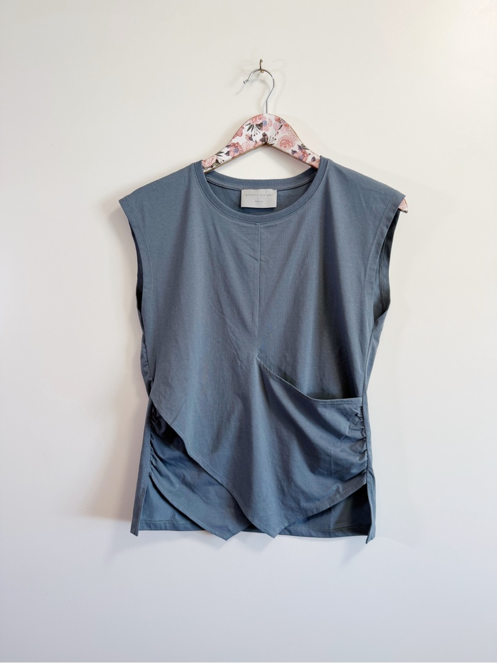 MODERN CITIZEN Slate Blue Gray Sleeveless Faux Wrap Tulip Hem Top Shirt M Medium